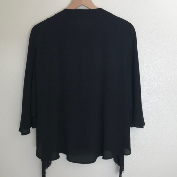 Zara Hippie Boho Whimsigoth Country black cape blouse fringe NWT XS oversized - Picture 3 of 11